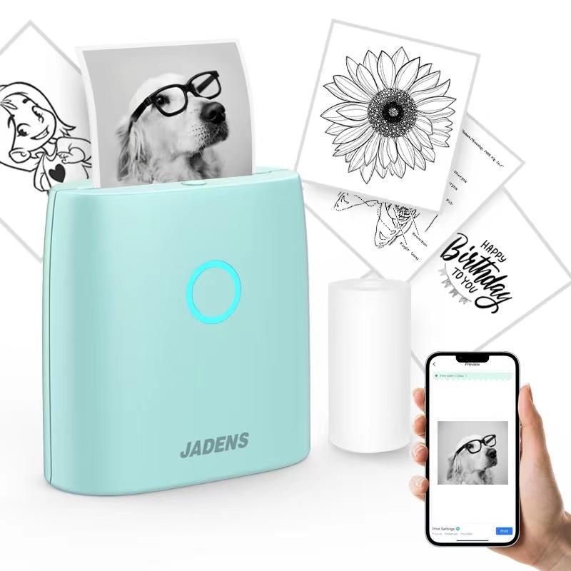 JADENS Mini Sticker Printer-2 Inch Bluetooth Thermal Pocket Printer,Inkless Portable Printer for Study Notes,Photos, Memos,Lists,Gifts,Journals Printing Machine Sticky Label