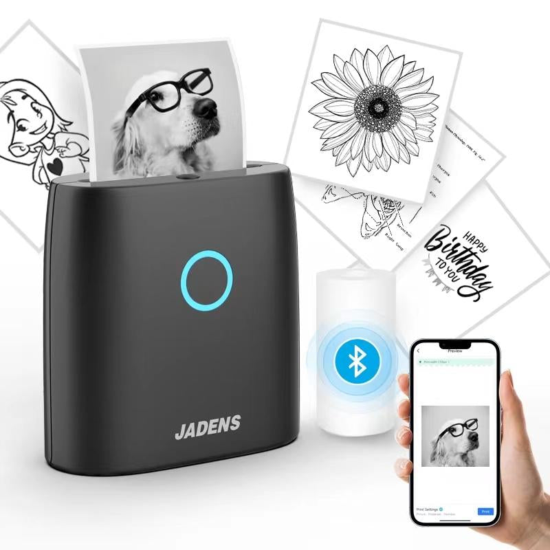JADENS Mini Sticker Printer-2 Inch Bluetooth Thermal Pocket Printer,Inkless Portable Printer for Study Notes,Photos, Memos,Lists,Gifts,Journals Printing Machine Sticky Label