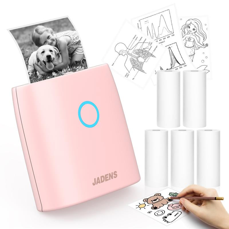 JADENS Mini Sticker Printer-2 Inch Bluetooth Thermal Pocket Printer,Inkless Portable Printer for Study Notes,Photos, Memos,Lists,Gifts,Journals Printing Machine Sticky Label