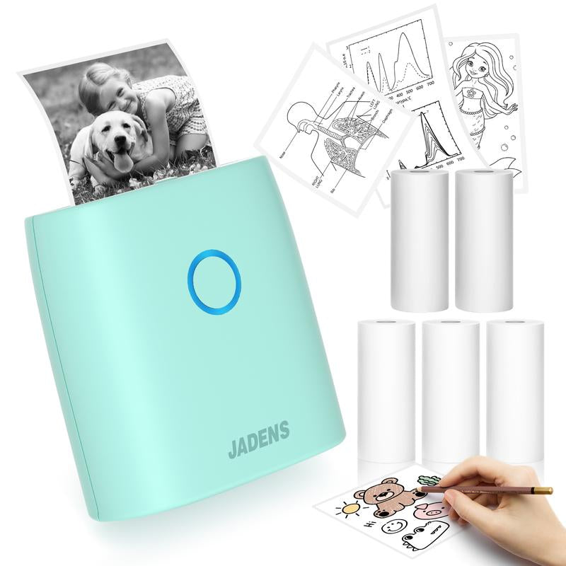 JADENS Mini Sticker Printer-2 Inch Bluetooth Thermal Pocket Printer,Inkless Portable Printer for Study Notes,Photos, Memos,Lists,Gifts,Journals Printing Machine Sticky Label