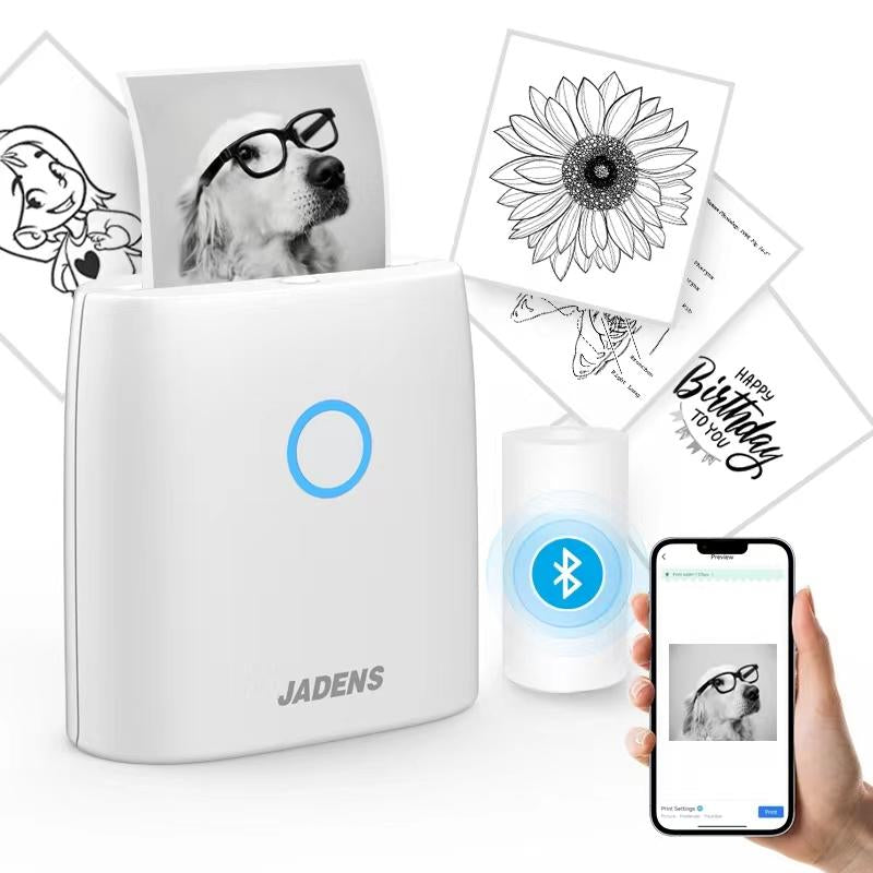 JADENS Mini Sticker Printer-2 Inch Bluetooth Thermal Pocket Printer,Inkless Portable Printer for Study Notes,Photos, Memos,Lists,Gifts,Journals Printing Machine Sticky Label