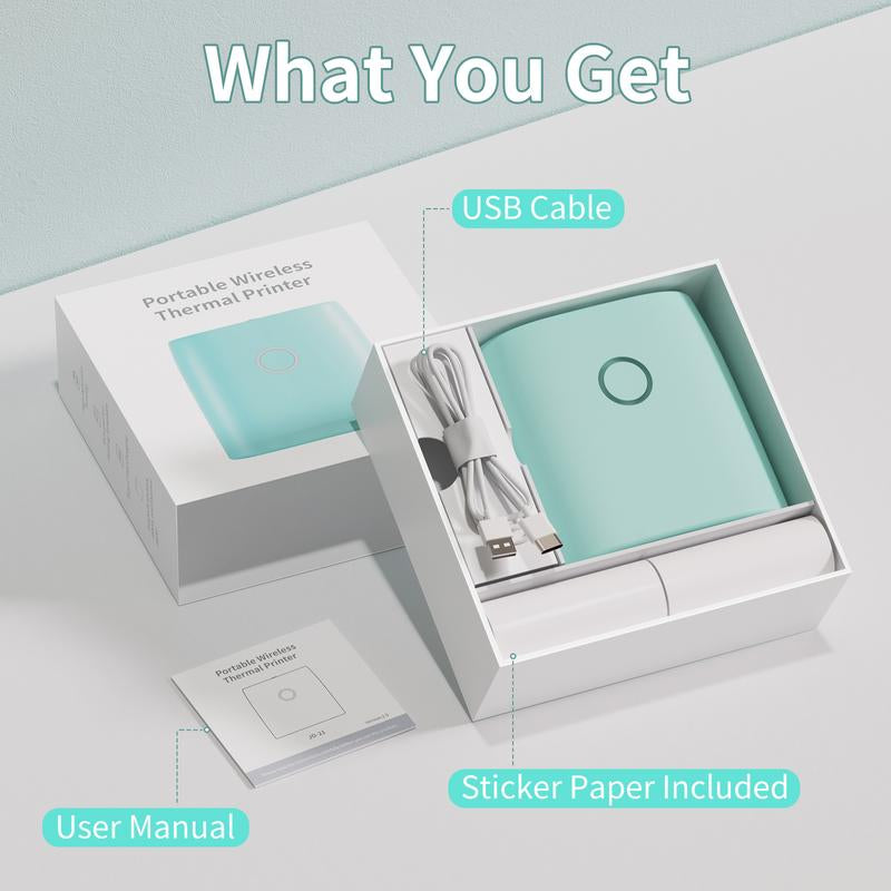 JADENS Mini Sticker Printer-2 Inch Bluetooth Thermal Pocket Printer,Inkless Portable Printer for Study Notes,Photos, Memos,Lists,Gifts,Journals Printing Machine Sticky Label