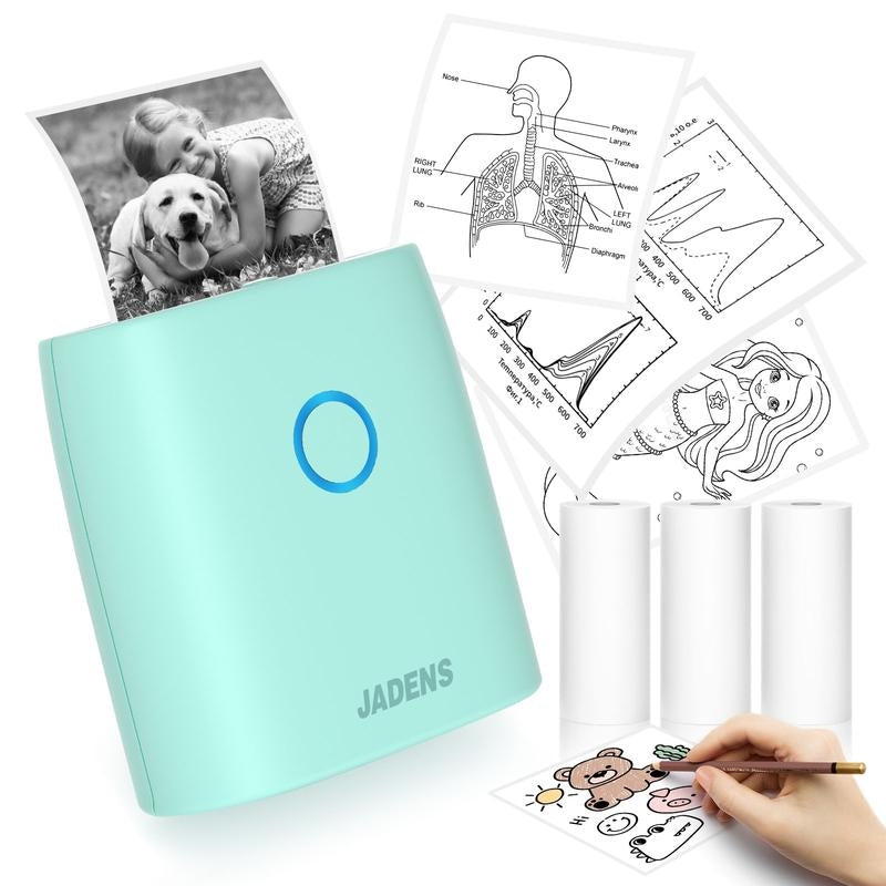 JADENS Mini Sticker Printer-2 Inch Bluetooth Thermal Pocket Printer,Inkless Portable Printer for Study Notes,Photos, Memos,Lists,Gifts,Journals Printing Machine Sticky Label