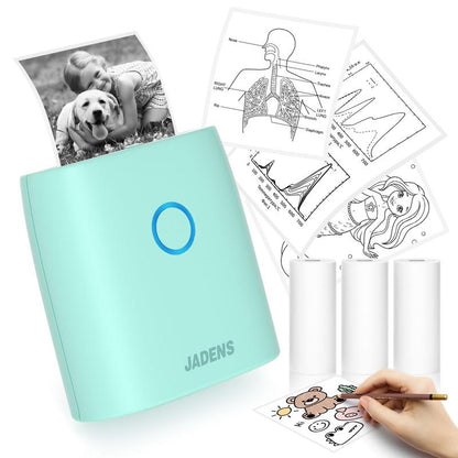 JADENS Mini Sticker Printer-2 Inch Bluetooth Thermal Pocket Printer,Inkless Portable Printer for Study Notes,Photos, Memos,Lists,Gifts,Journals Printing Machine Sticky Label