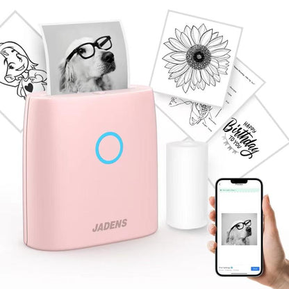 JADENS Mini Sticker Printer-2 Inch Bluetooth Thermal Pocket Printer,Inkless Portable Printer for Study Notes,Photos, Memos,Lists,Gifts,Journals Printing Machine Sticky Label